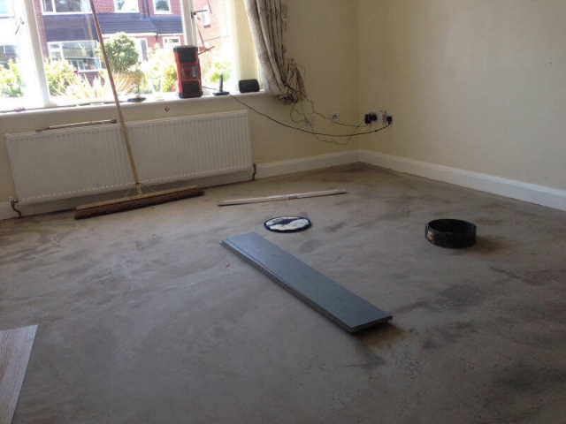 The existing sub floor was asphalt so we used Ardex NA screed to obtain a smooth floor.